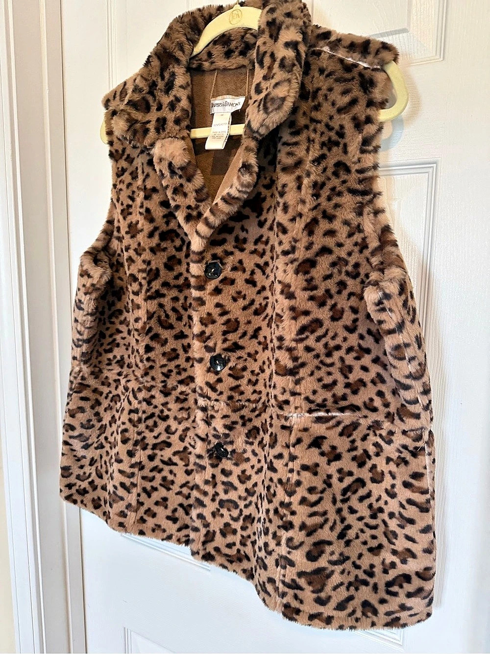 Drappers & Damons Leopard Print Faux Fur Vest-Reversable Size 1X Like New